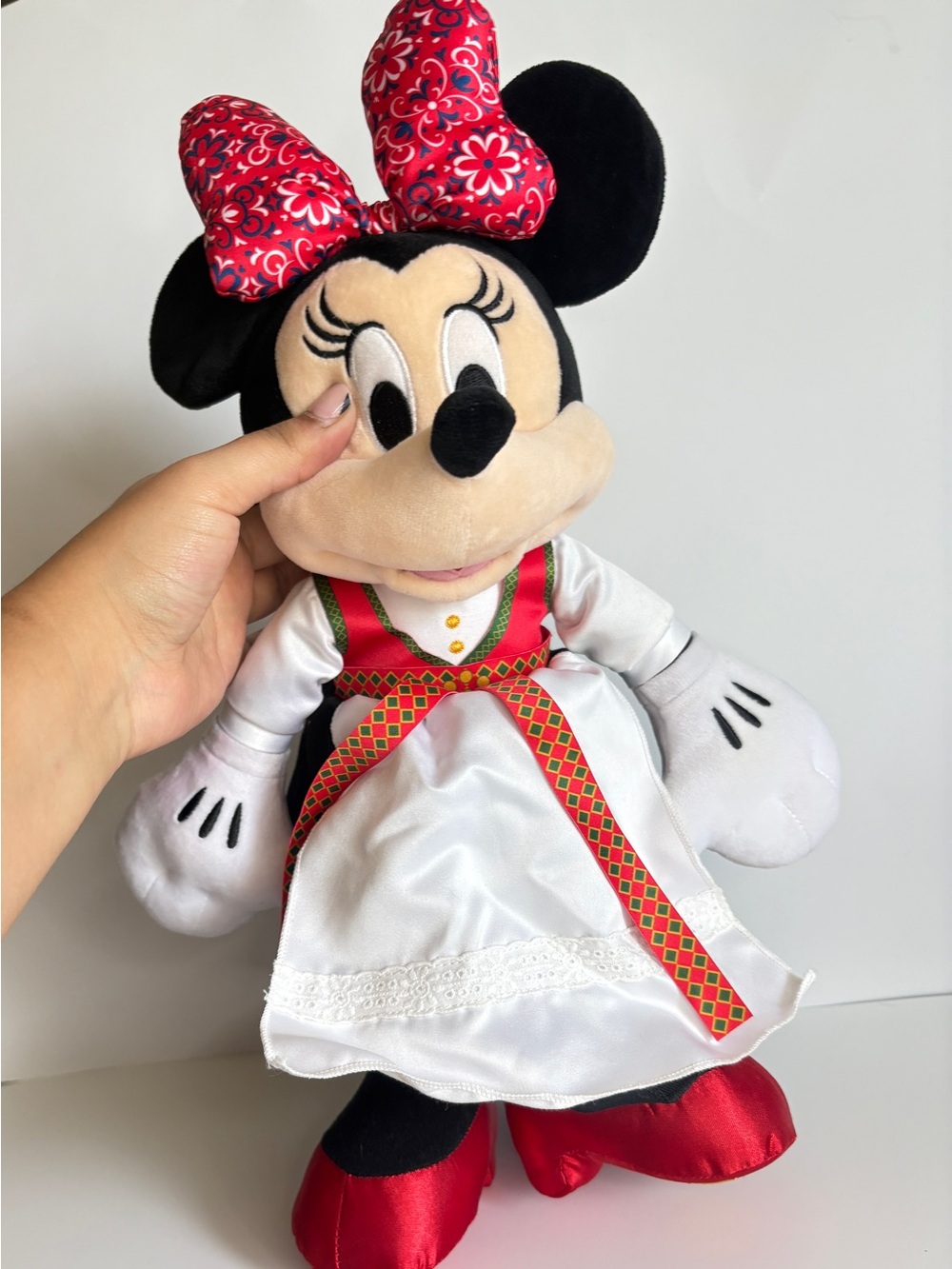 Disney Epcot Norway Minnie Mouse Plush Toy in Red and White Dress